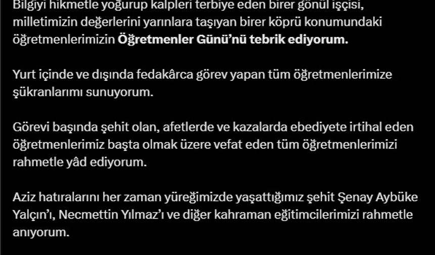 İstanbul -Cumhurbaşkanı Erdoğan'dan 'Öğretmenler Günü' paylaşımı