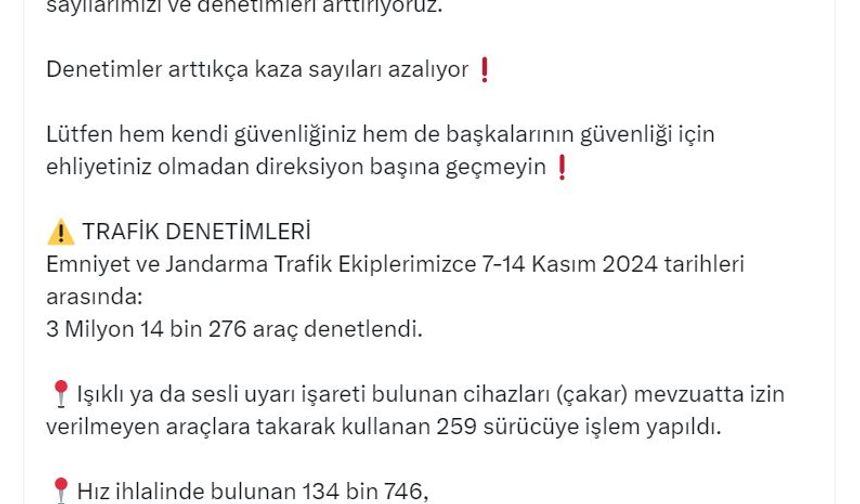 Trafik Denetimlerinde 3 Milyondan Fazla Araç Kontrol Edildi