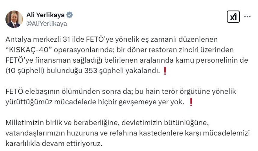 Antalya merkezli 31 ilde FETÖ'ye operasyon: 353 gözaltı