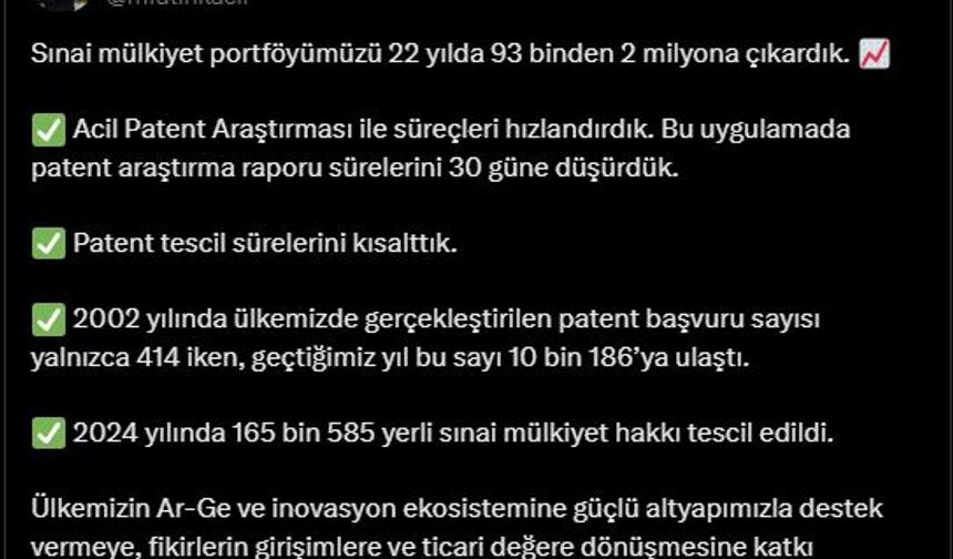 Bakan Kacır: Sınai mülkiyet portföyümüzü 2 milyona çıkardık